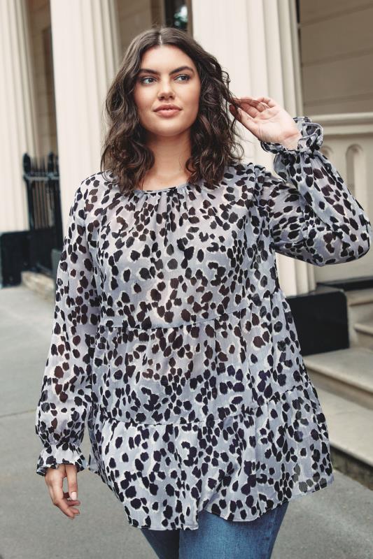 LIMITED COLLECTION Curve Grey Leopard Print Frill Smock Blouse_L3.jpg