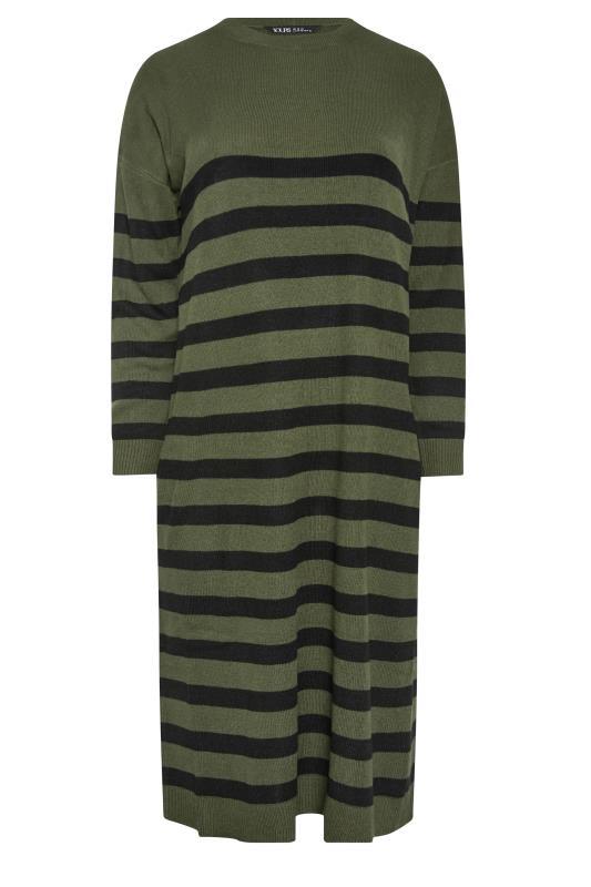 YOURS Plus Size Khaki Green Stripe Knitted Jumper Dress | Yours Clothing 5