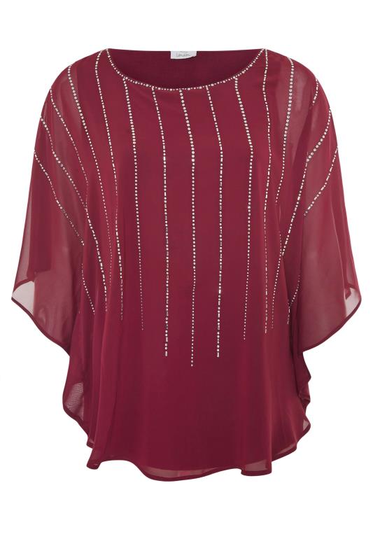 YOURS LONDON Burgundy Diamante Embellished Cape Top_F.jpg