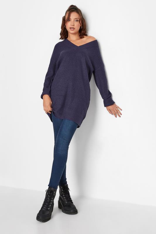 LTS Tall Navy Blue V-Neck Knitted Tunic Top 2