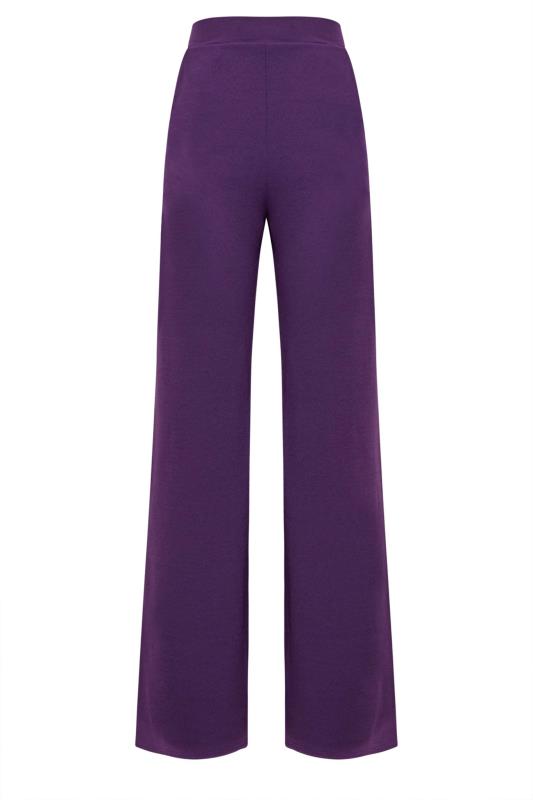 LTS Tall Dark Purple Scuba Wide Leg Trousers 5