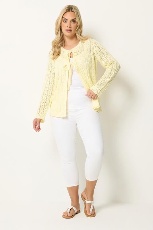 YOURS Plus Size Lemon Yellow Crochet Cardigan | Yours Clothing 2