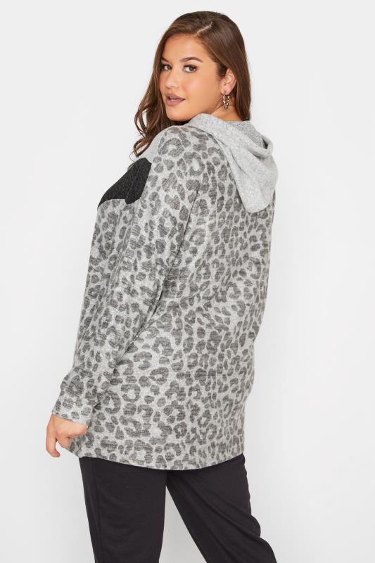 Plus Size Light Grey Chevron Leopard Print Luxury Super Soft Hand Feel Hoodie | Yours Clothing 3