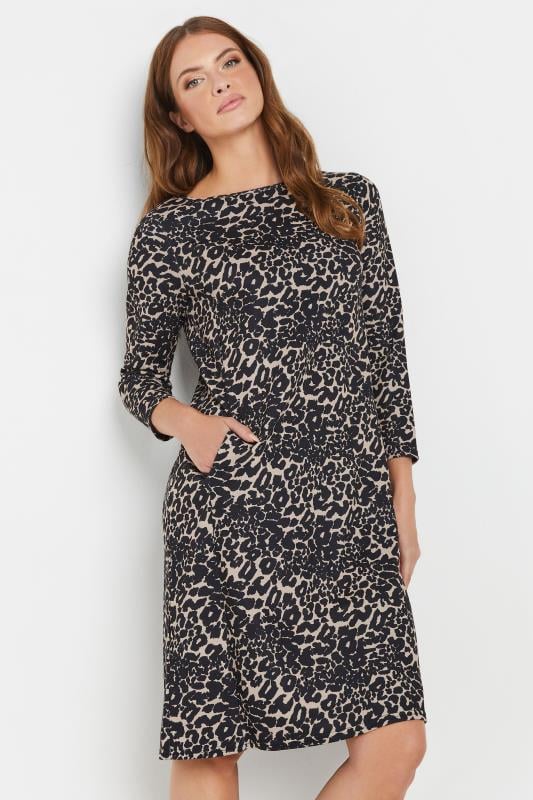  M&Co Natural Brown Leopard Print Ponte Swing Dress