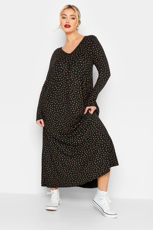 LIMITED COLLECTION Plus Size Black Ditsy Print Pleat Front Dress | Yours Clothing 2