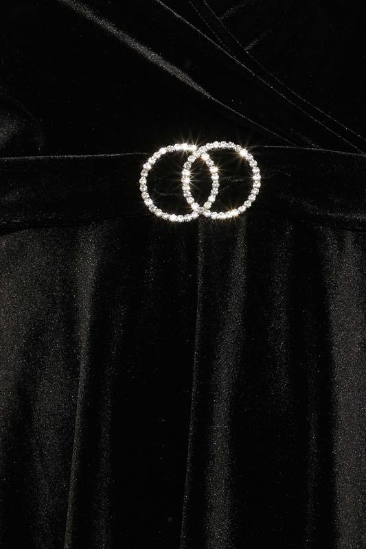 YOURS LONDON Curve Black Diamante Buckle Velvet Wrap Dress | Yours Clothing 5