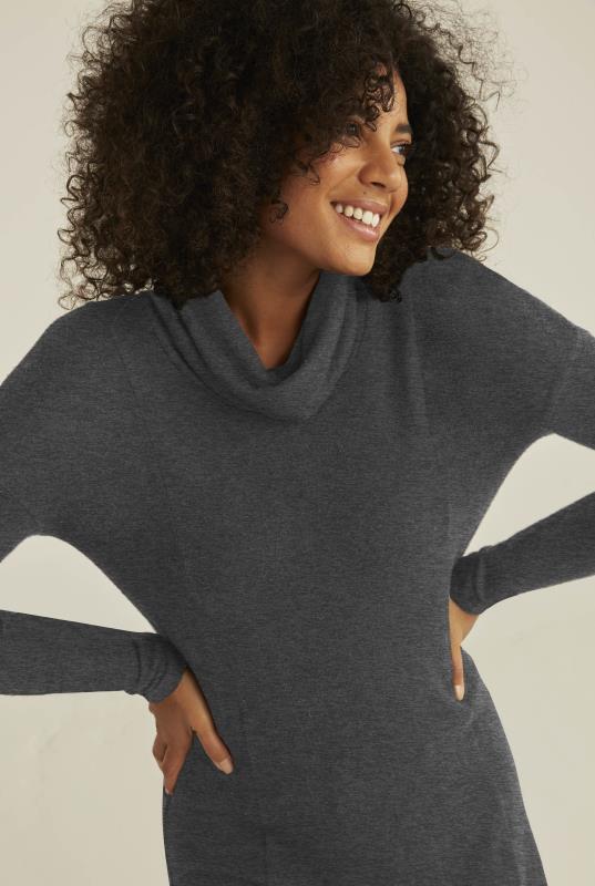 Charcoal Grey Cowl Neck Knitted Top | Long Tall Sally
