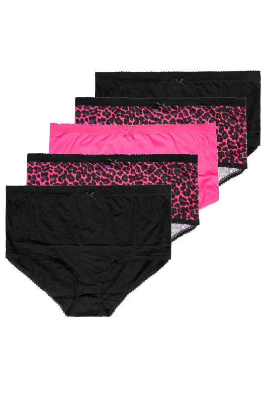 5 PACK Curve Pink & Black Leopard Print High Waisted Full Briefs 2