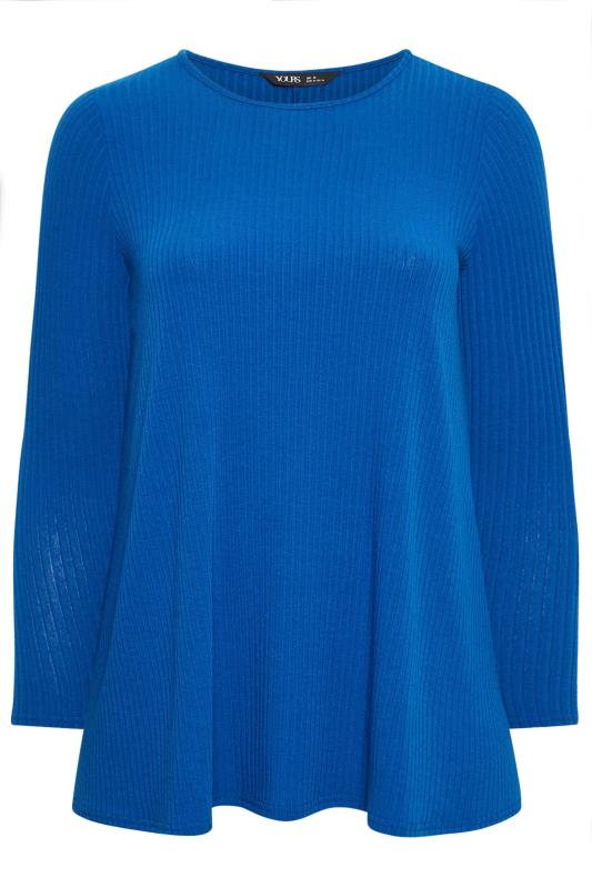 YOURS Plus Size Cobalt Blue Long Sleeve Ribbed Swing Top | Yours Clothing 5