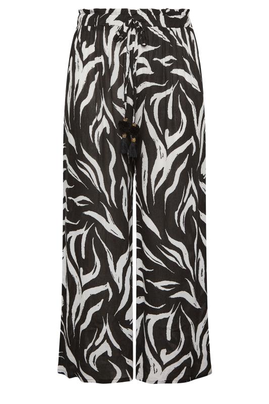 Plus Size Black Animal Print Wide Leg Beach Trousers | Yours Clothing 6