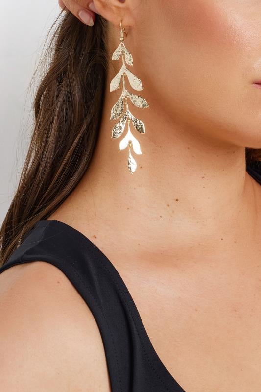 Plus Size  Gold Statement Leaf Drop Earrings