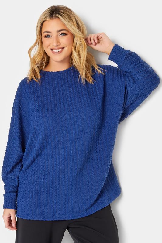 Plus Size  YOURS Curve Blue Jacquard Ribbed Top
