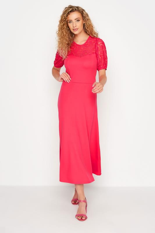 Tall Women's LTS Bright Pink Lace Midi Dress | Long Tall Sally 1
