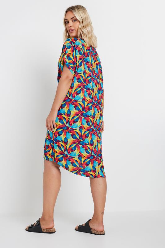 YOURS Plus Size Blue & Red Abstract Print Tunic Dress | Yours Clothing 3