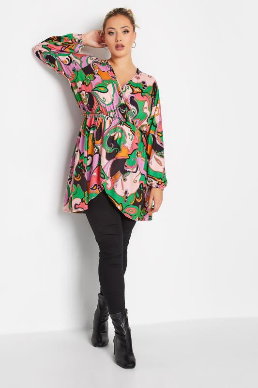 LIMITED COLLECTION Plus Size Pink Abstract Print Wrap Top | Yours Clothing 2