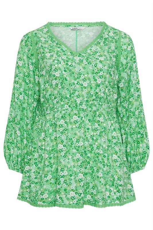 YOURS Plus Size Green Ditsy Floral Print Smock Top | Yours Clothing 5