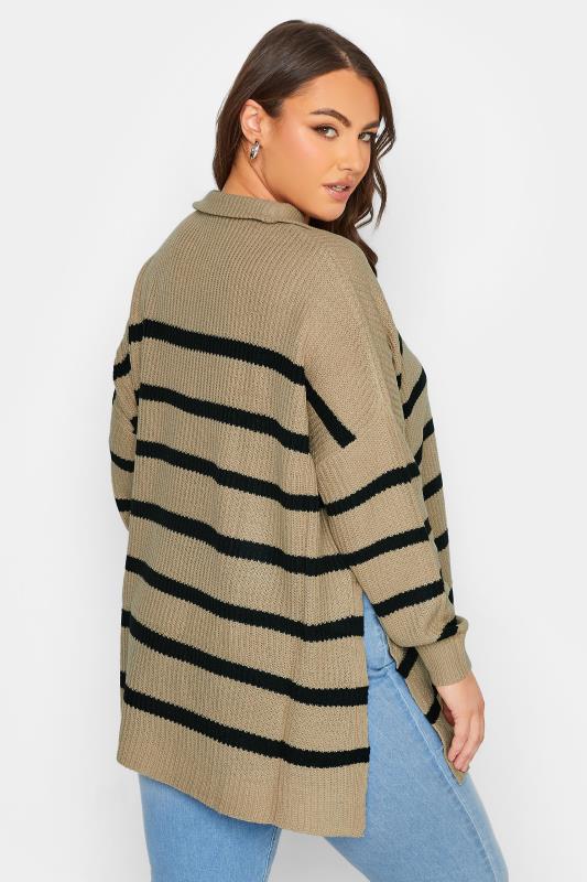 Curve Beige Brown Stripe Quarter Zip Knitted Jumper | Yours Clothing  3