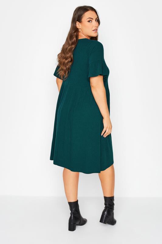 Plus Size Forest Green Ribbed Smock Dress | Yours Clothing 3