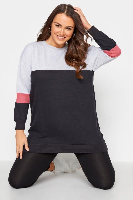 Plus Size Black Varsity Colour Block Sweatshirt | Yours Clothing 1