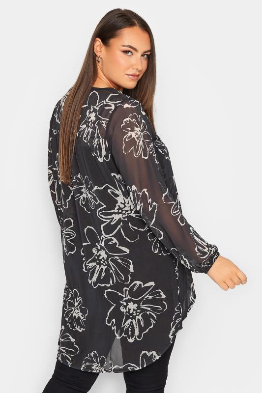 YOURS LONDON Plus Size Black Floral Print Wrap Blouse | Yours Clothing 4