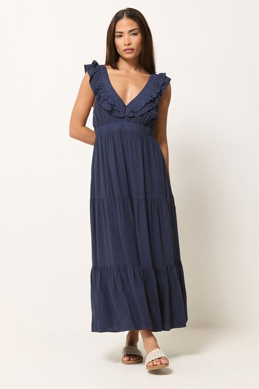  PixieGirl Petite Navy Blue Frill Maxi Dress