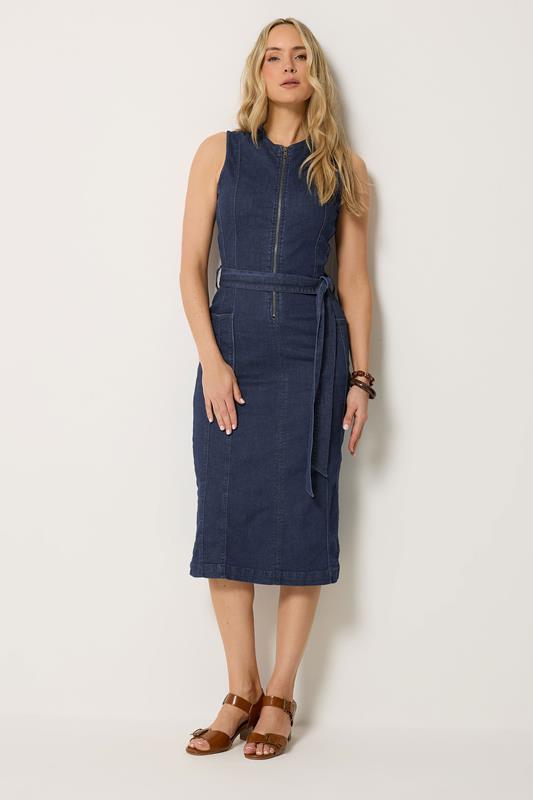 LTS Tall Women's Mid Blue Zip Front Denim Midi Dress | Long Tall Sally 1