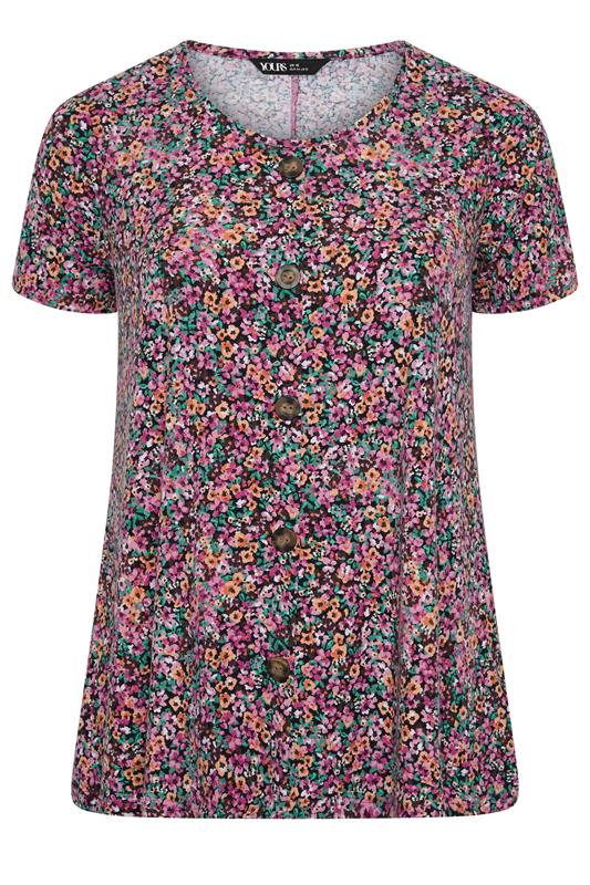 YOURS Plus Size Pink Ditsy Floral Ribbed T-Shirt | Yours Clothing 5