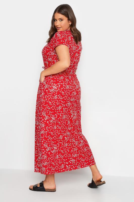 YOURS Plus Size Red Floral Print Maxi T-Shirt Dress | Yours Clothing 3