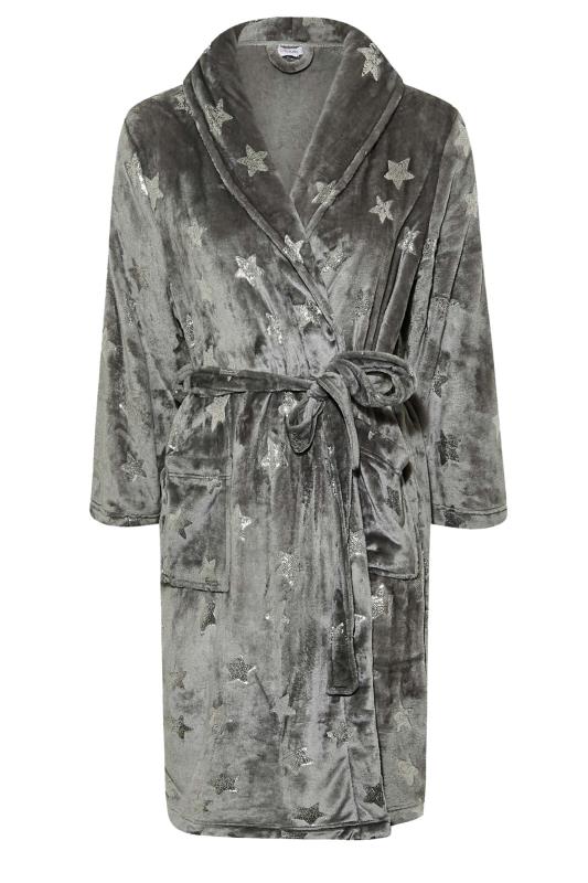 Plus Size Grey Star Print Shawl Collar Dressing Gown | Yours Clothing 6