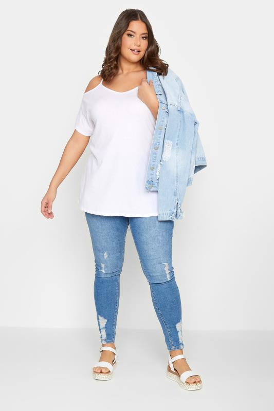 YOURS Curve Plus Size White Cold Shoulder T-Shirt | Yours Clothing  2