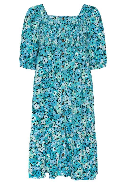 YOURS Plus Size Blue Floral Print Tiered Midi Dress | Yours Clothing 5