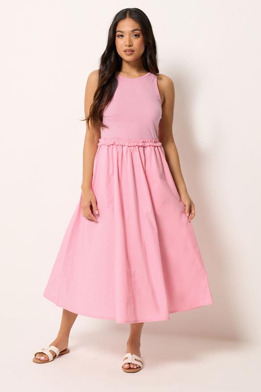PixieGirl Petite Women's Pink Ruffle Detail Midi Dress | PixieGirl 1