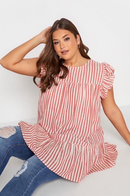 YOURS LONDON Curve Red & White Stripe Smock Top 1