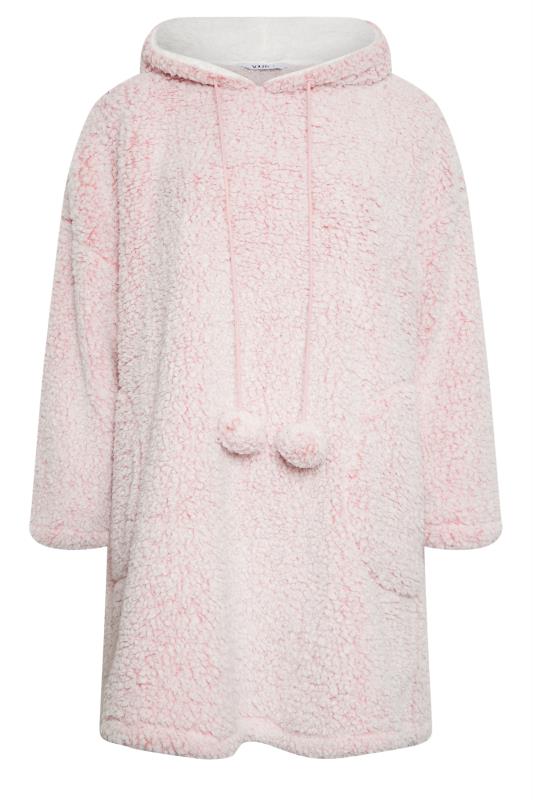 YOURS Plus Size Light Pink Teddy Drawstring Snuggle Hoodie | Yours Clothing 7
