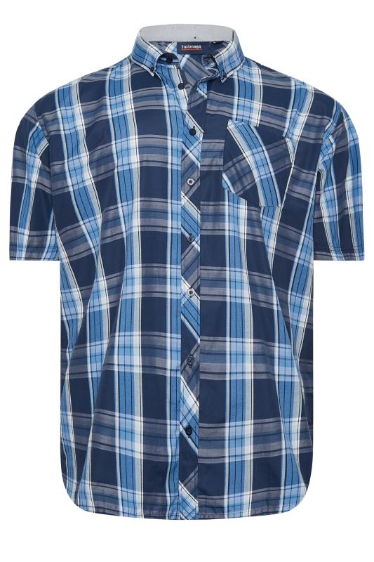 ESPIONAGE Big & Tall Navy Blue Short Sleeve Check Shirt | BadRhino 3