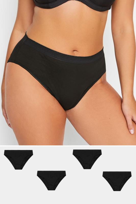 YOURS 4 PACK Plus Size Black Cotton Stretch High Leg Briefs | Yours Clothing 1