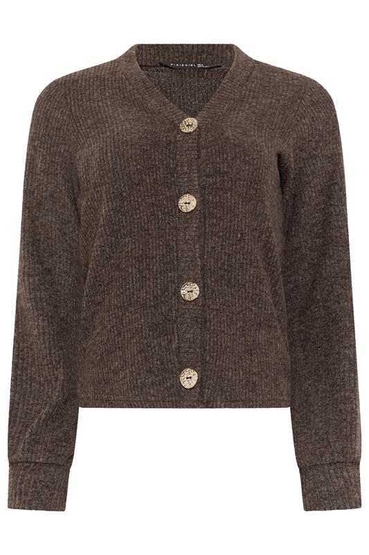 PixieGirl Petite Women's Chocolate Brown Ribbed Soft Touch Cardigan | PixieGirl 5