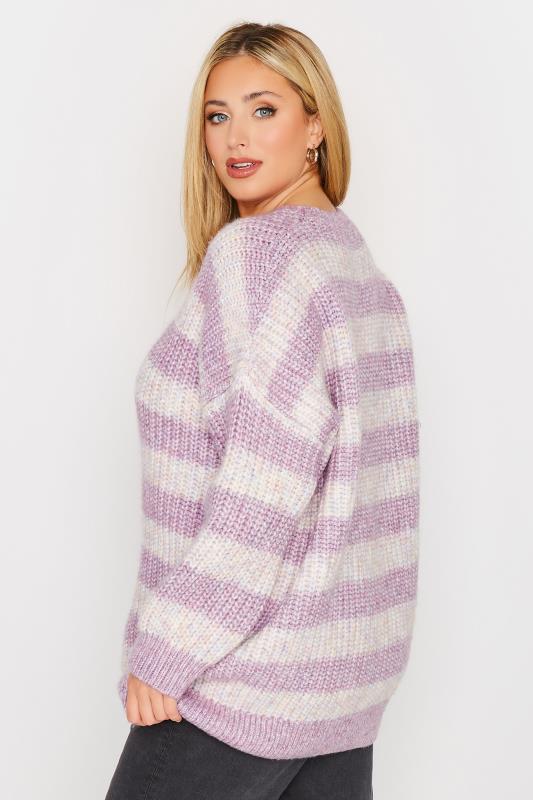 Plus Size Lilac Purple Stripe Marl Knitted Jumper | Yours Clothing 4