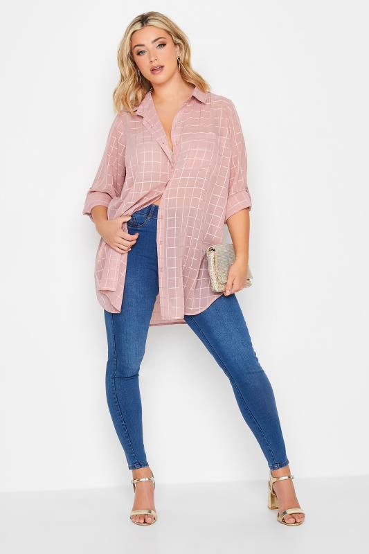 YOURS LONDON Plus Size Pink Check Chiffon Shirt | Yours Clothing 5