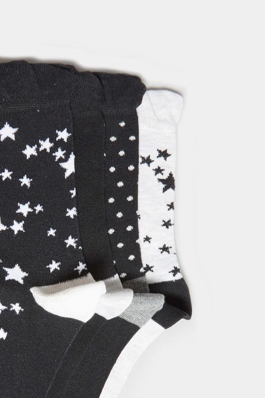 4 PACK Black & White Star Print Ankle Socks | Yours Clothing 4