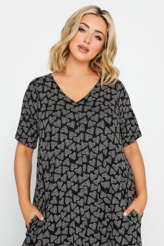 YOURS Plus Size Black Heart Print Maxi Dress | Yours Clothing 4