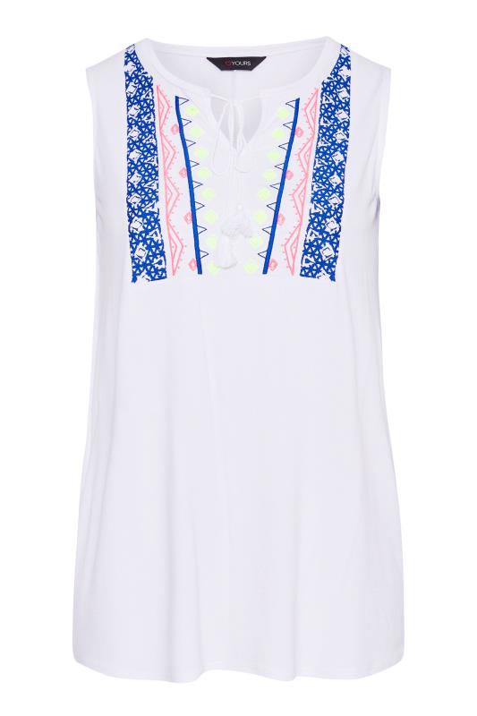 Curve White Aztec Embroidered Tie Neck Top 6