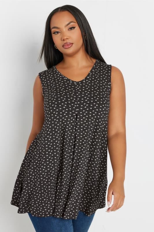 Plus Size  YOURS Curve Black Star Print Swing Vest Top