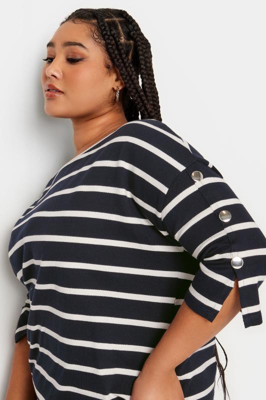 YOURS Curve Navy Blue Striped Button Sleeve Top | Yours Clothing 4