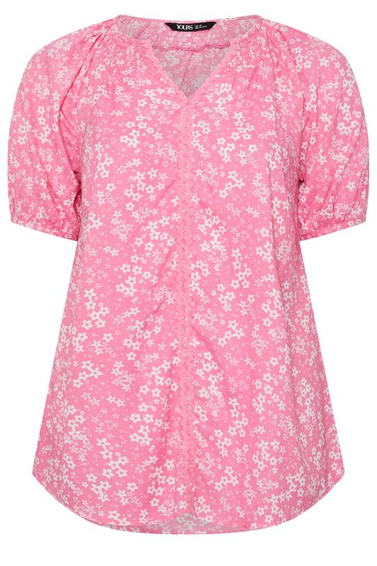 YOURS Plus Size Pink Floral Contrast Trim Blouse | Yours Clothing 6