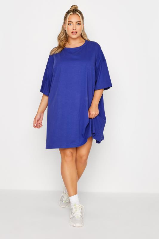 Plus Size Cobalt Blue Oversized Tunic T-Shirt Dress | Yours Clothing 1