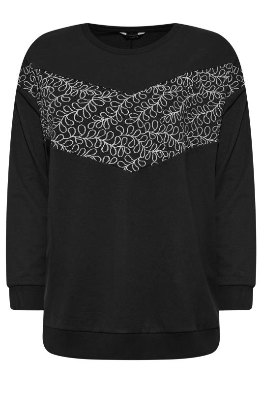 Plus Size Black Floral Embroidered Block Sweatshirt | Yours Clothing 5