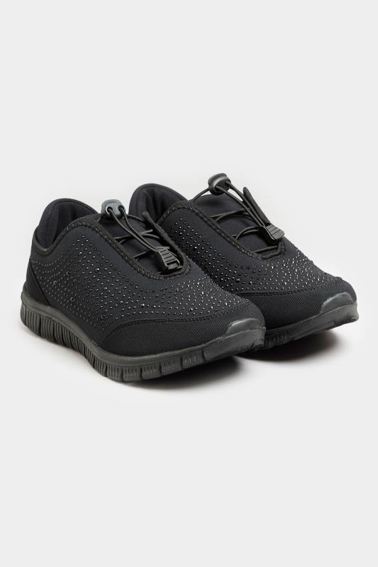 Black Embellished Drawcord Trainers In Extra Wide EEE Fit 3