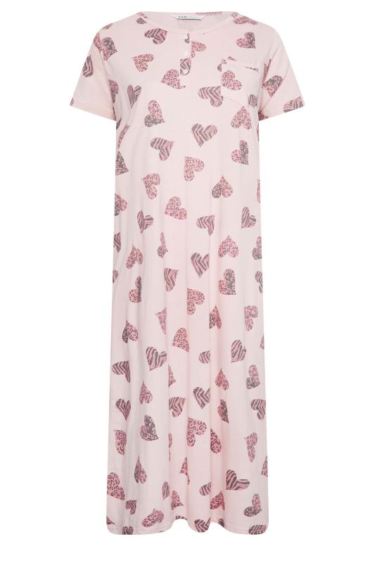 YOURS Curve Plus Size Pink Animal Heart Print Midaxi Nightdress | Yours Clothing  5