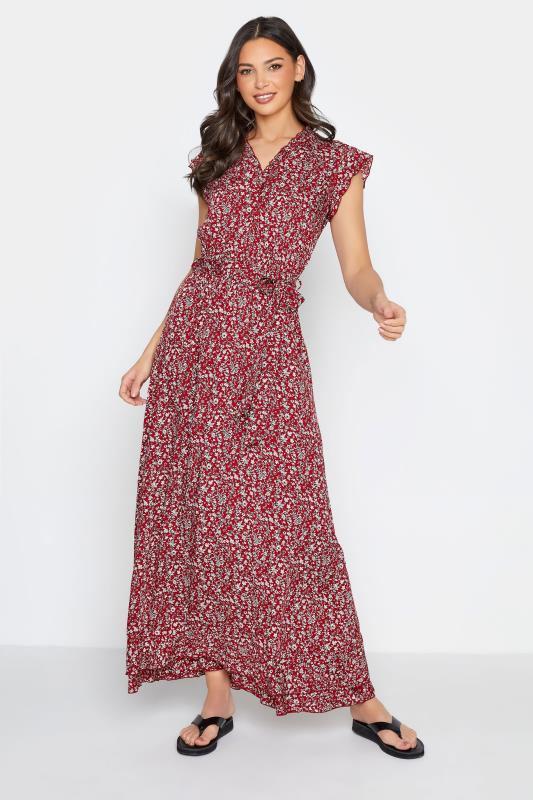 LTS Tall Red Floral Frill Maxi Dress 1